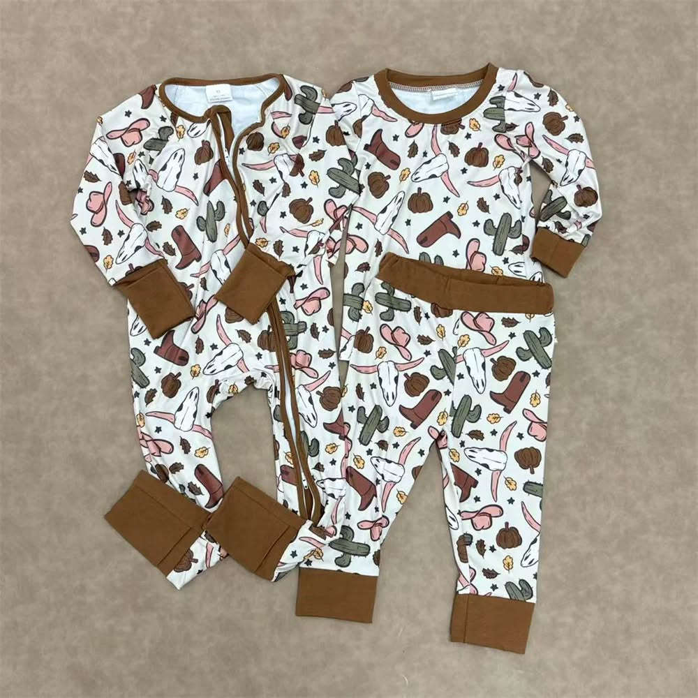 RTS Sibling baby boy clothes boots cow head long Sleeve pants sets and rompers