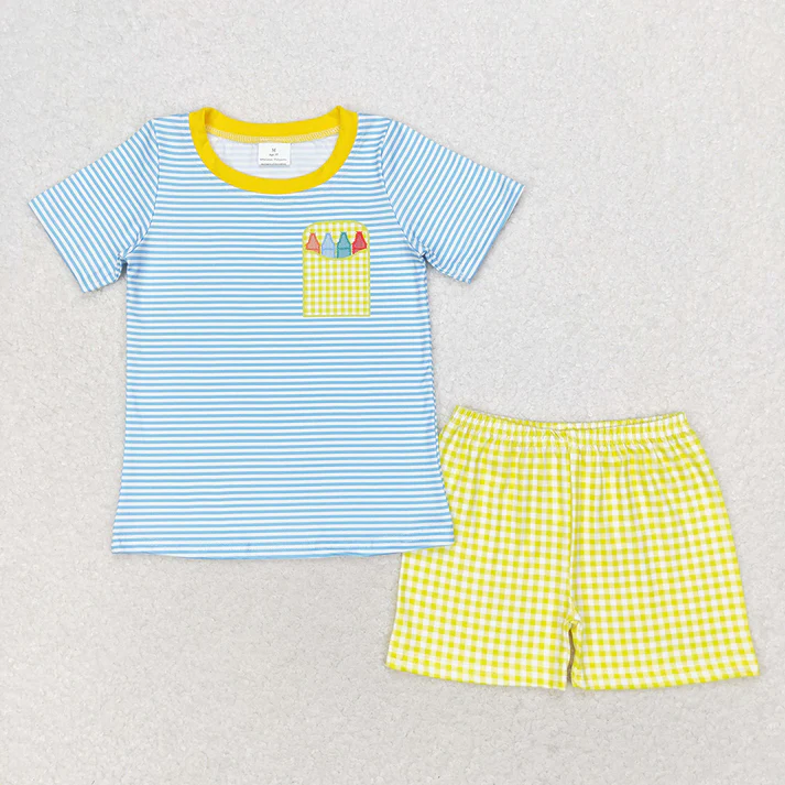 RTS NO MOQ Baby Girls Back To School Boys Sibling Dresses Summer Sets