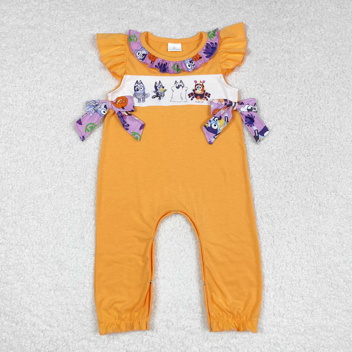 RTS NO MOQ Baby Girls Halloween Dogs Sibling Rompers Clothes Sets