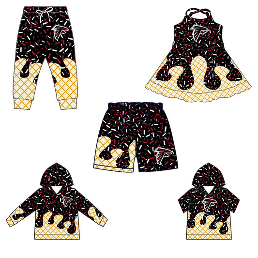 Custom summer teams baby girls clothes team black hooded long sleeve tops and short sleeve top and dress and pants and shorts-25.6.18