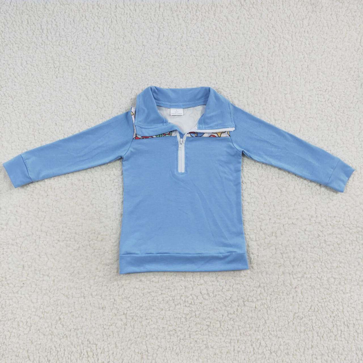 RTS NO MOQ（In Stock)  Boys  Light Blue Zipper Long Sleeve Top