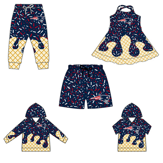 Custom summer teams baby girls clothes team blue hooded long sleeve tops and short sleeve top and dress and pants and shorts-25.6.12