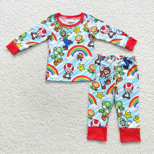 RTS NO MOQ ETA 5/7days Arrived BLP0275 Mario Mushroom Rainbow Red Blue Long Sleeve Pant Set