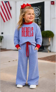 custom moq 5 mix size CELD0102 Adult To Match Kids High Team Light Blue Polka Dot Sweatshirt Drawstring Wide Leg Pants Sets