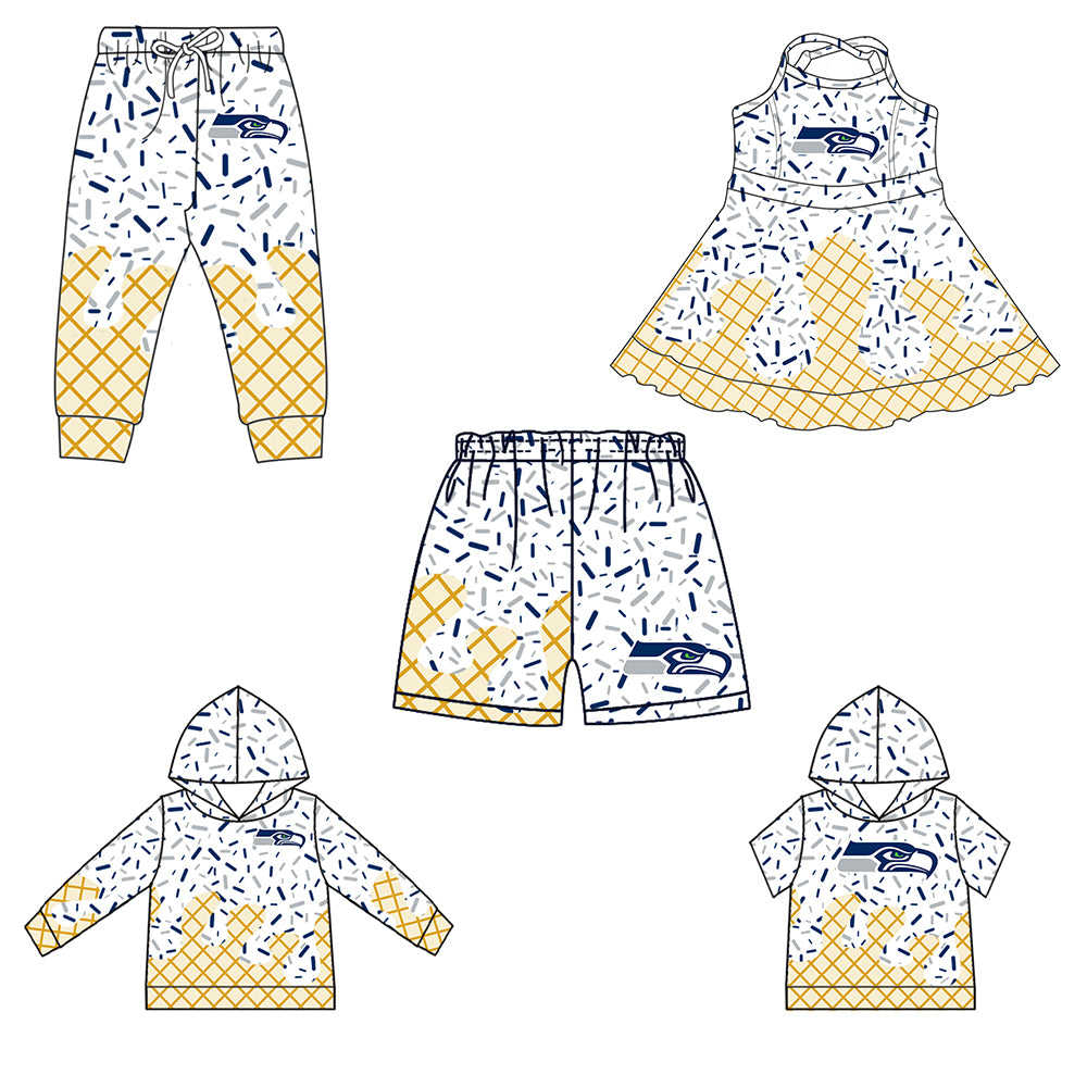 Custom summer teams baby girls clothes team white hooded long sleeve tops and short sleeve top and dress and pants and shorts-25.6.19