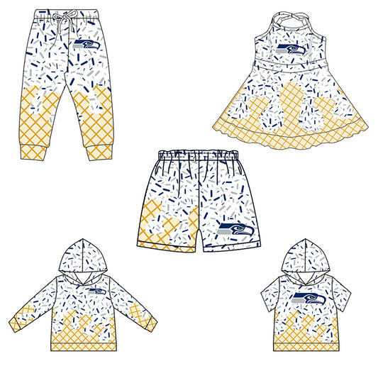 Custom summer teams baby girls clothes team white hooded long sleeve tops and short sleeve top and dress and pants and shorts-25.6.19