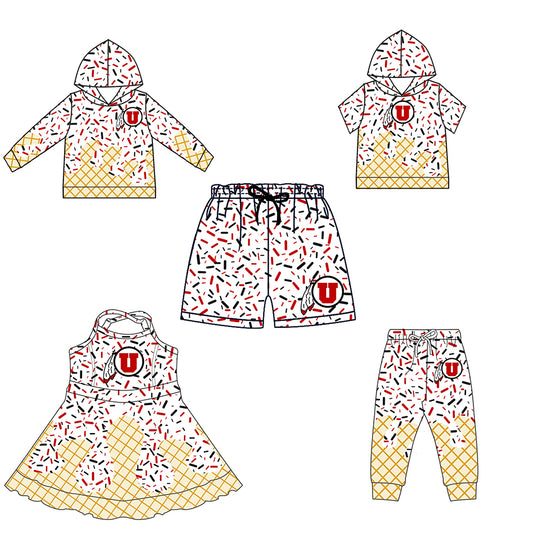 Custom summer teams baby girls clothes team white hooded long sleeve tops and short sleeve top and dress and pants and shorts-25.6.10