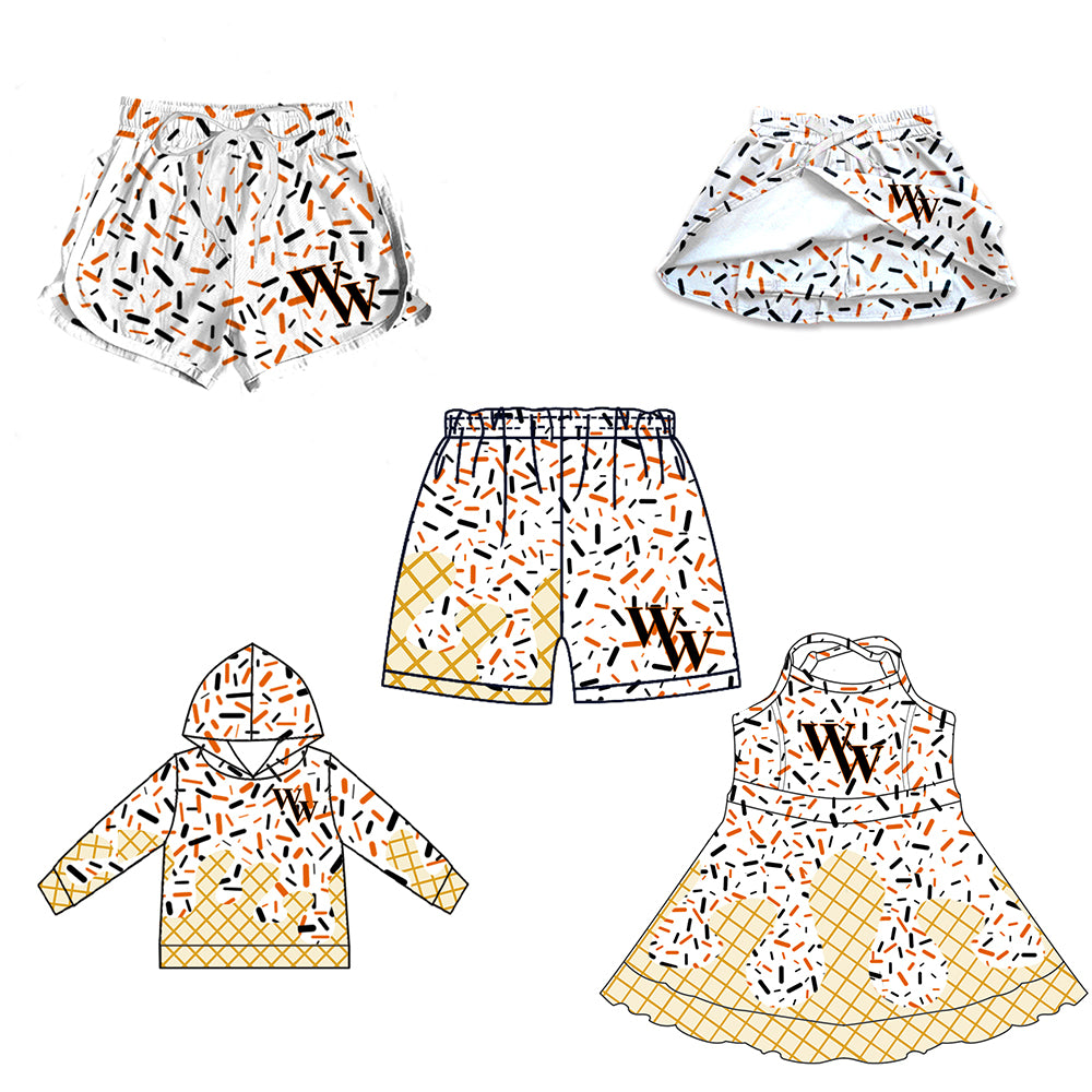 Custom moq 5 mix size milk silk baby girls clothes team hooded long sleeve tops and skirt and dress and shorts 1 and shorts 2-25.7.5