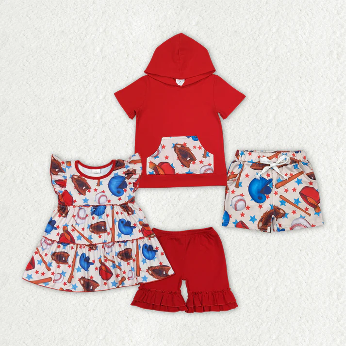 RTS Baby Girls Baseball Boys Hooded Sibling Outfits Clothes Sets