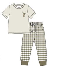 (Preorder new) No moq Baby Boys Hunting Print Short Sleeve T‑shirt and Pants Set