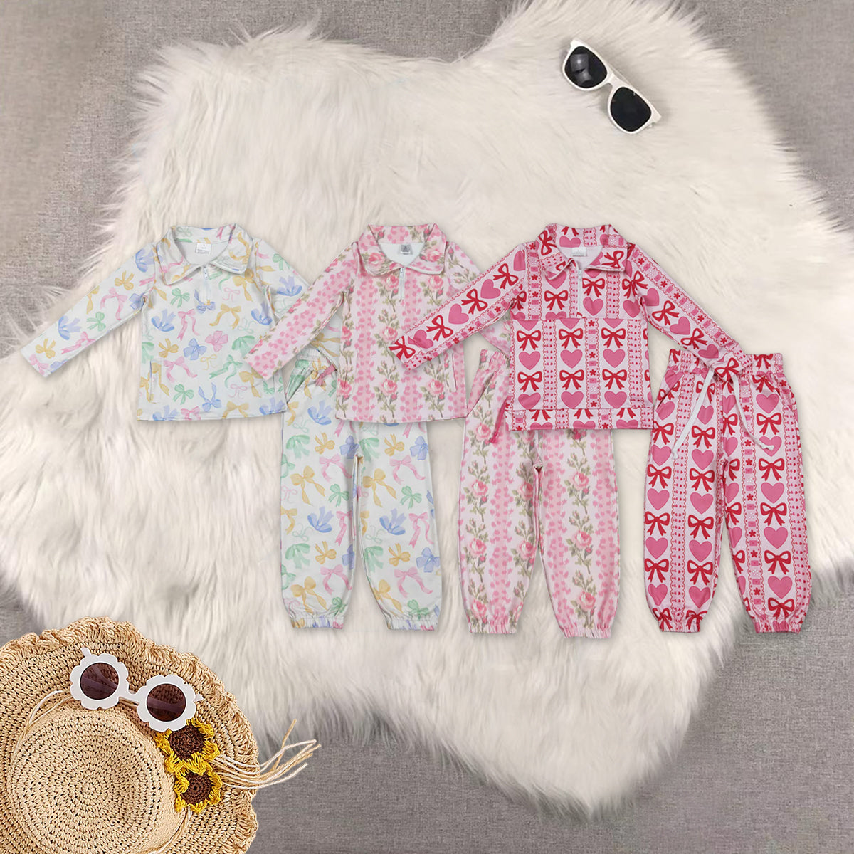 RTS NO MOQ Sibling baby girl clothes bow yoga long sleeve pants sets