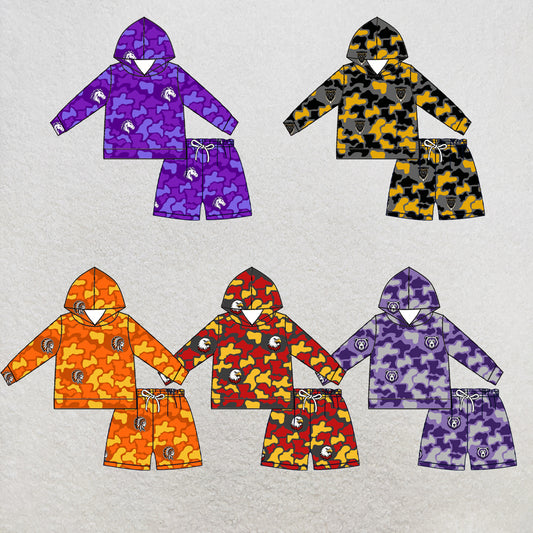 custom moq 5 mix size XY071802 Baby Kids Camo Long Sleeve Hoodie Top Shorts Team Clothes Set
