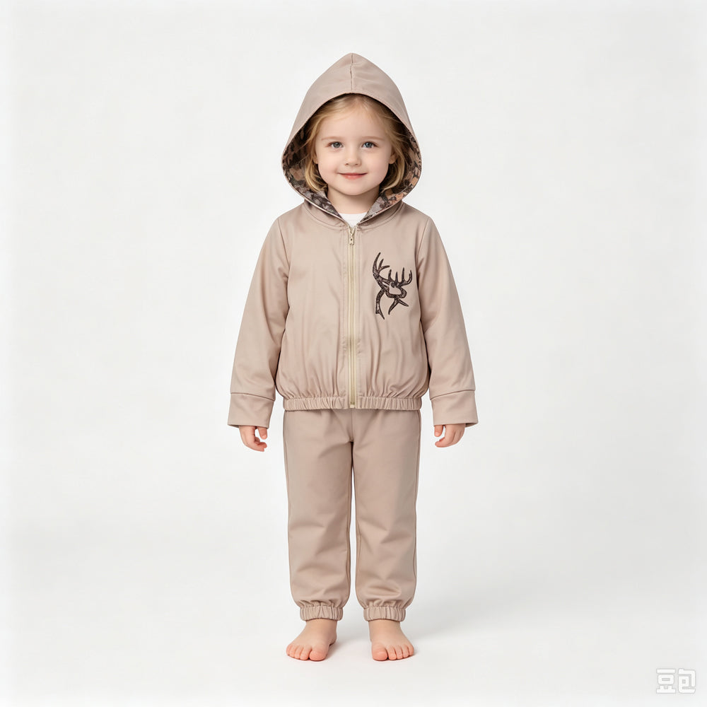 RTS NO MOQ Sibling milk silk Baby Girls Camo Print Full Zip Long Sleeve Hooded Jacket