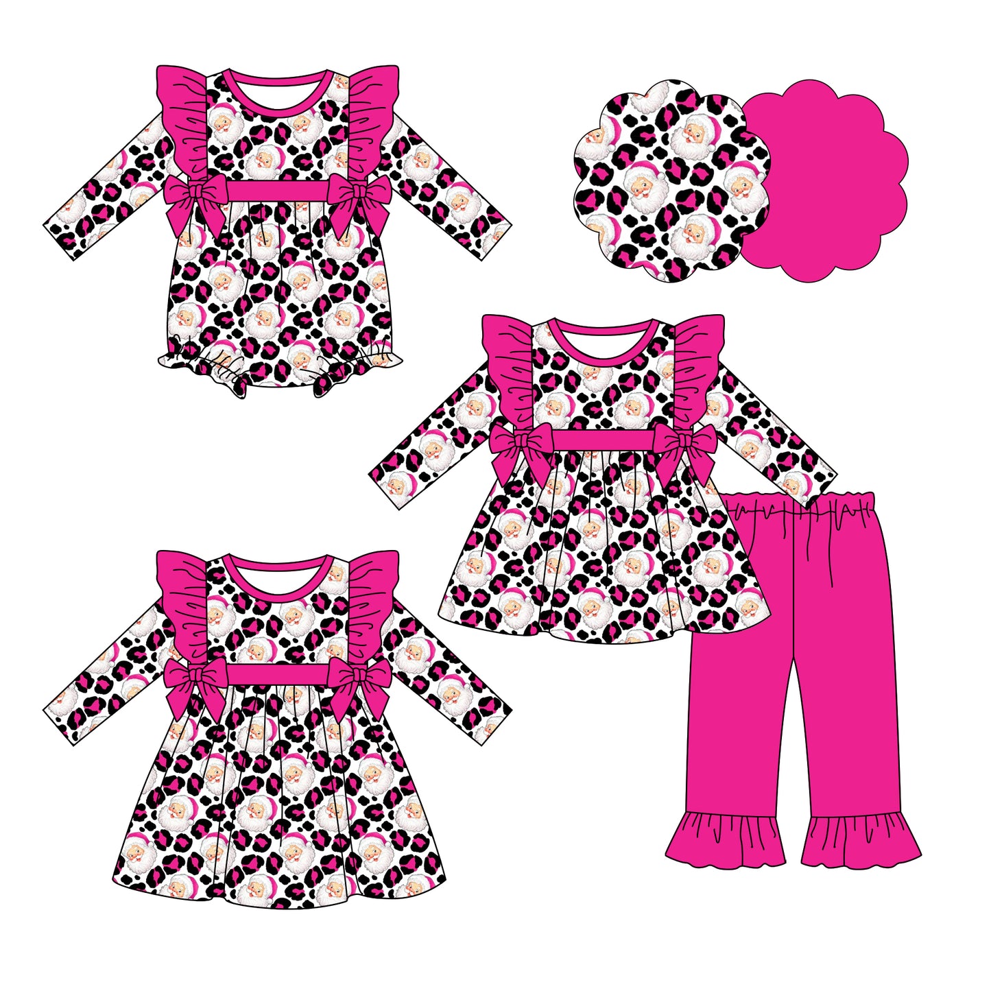 25.6.18 custom each style moq 5eta 4-6week Sibling Sisters Christmas leopard baby girl long sleeve pants sets and dress and rompers match family design