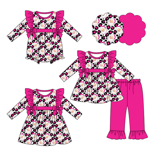 25.6.18 custom each style moq 5eta 4-6week Sibling Sisters Christmas leopard baby girl long sleeve pants sets and dress and rompers match family design