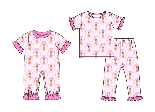 25.10.20 custom each style moq 5 eta 6-8week Sibling Sisters puppy bow baby girl clothes short sleeve pants sets and romper match family design