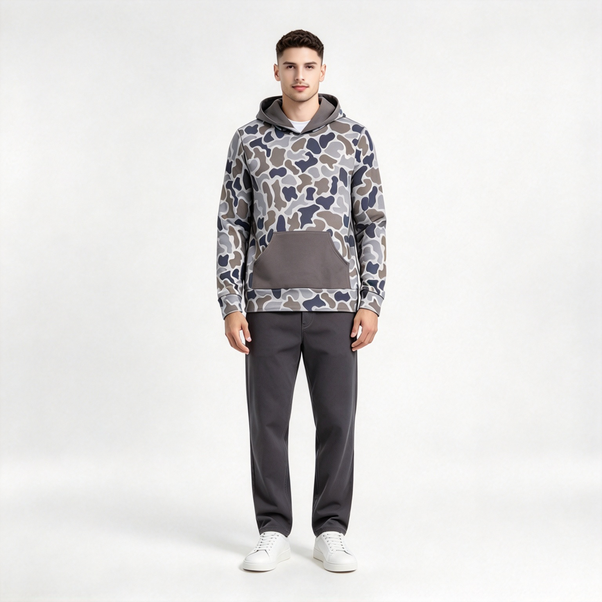RTS NO MOQ Sibling milk silk Adult Men Duck Camo Pullover Hoodie Front Kangaroo Pocket Long Sleeve Sweatshirt