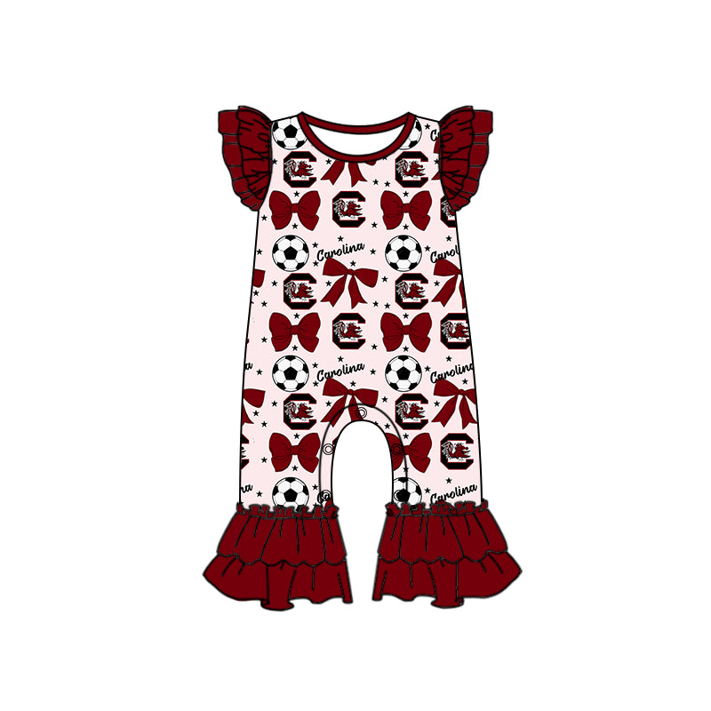 Custom moq 5 each style summer teams baby girls clothes team bow brick red long sleeve hooded pants sets and dress 1 and dress 2 and romper-25.6.14