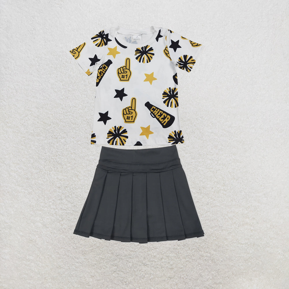 RTS NO MOQ Sibling milk silk Baby Girls Cheer Crew Neck Tops High Waist Skort Team Yoga Outfits