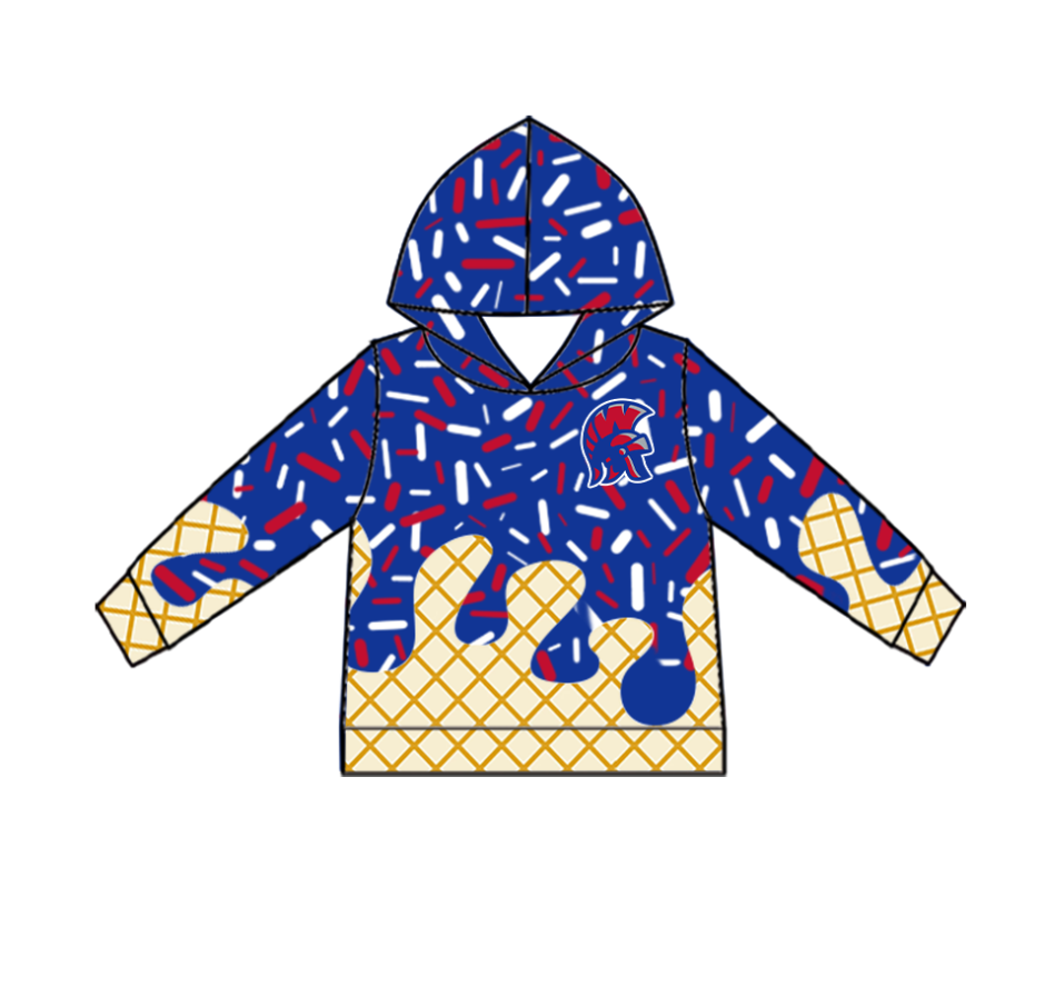 Custom moq 5 mix size milk silk baby girls clothes team bow blue hooded long sleeve tops and shorts and jacket-25.7.24