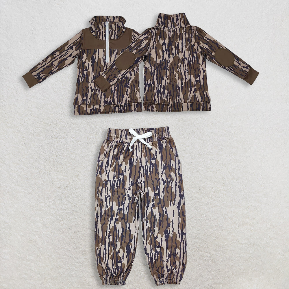 RTS NO MOQ Sibling baby boy clothes Camouflage army green hooded long-sleeved sets and top and pants