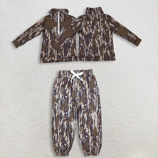 RTS NO MOQ Sibling baby boy clothes Camouflage army green hooded long-sleeved sets and top and pants