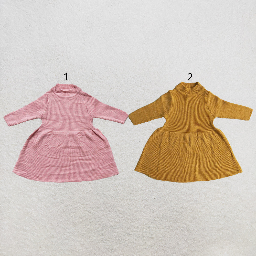 RTS NO MOQ Sibling cotton Baby Girls Solid Color Crew Neck Long Sleeve Knit Sweater