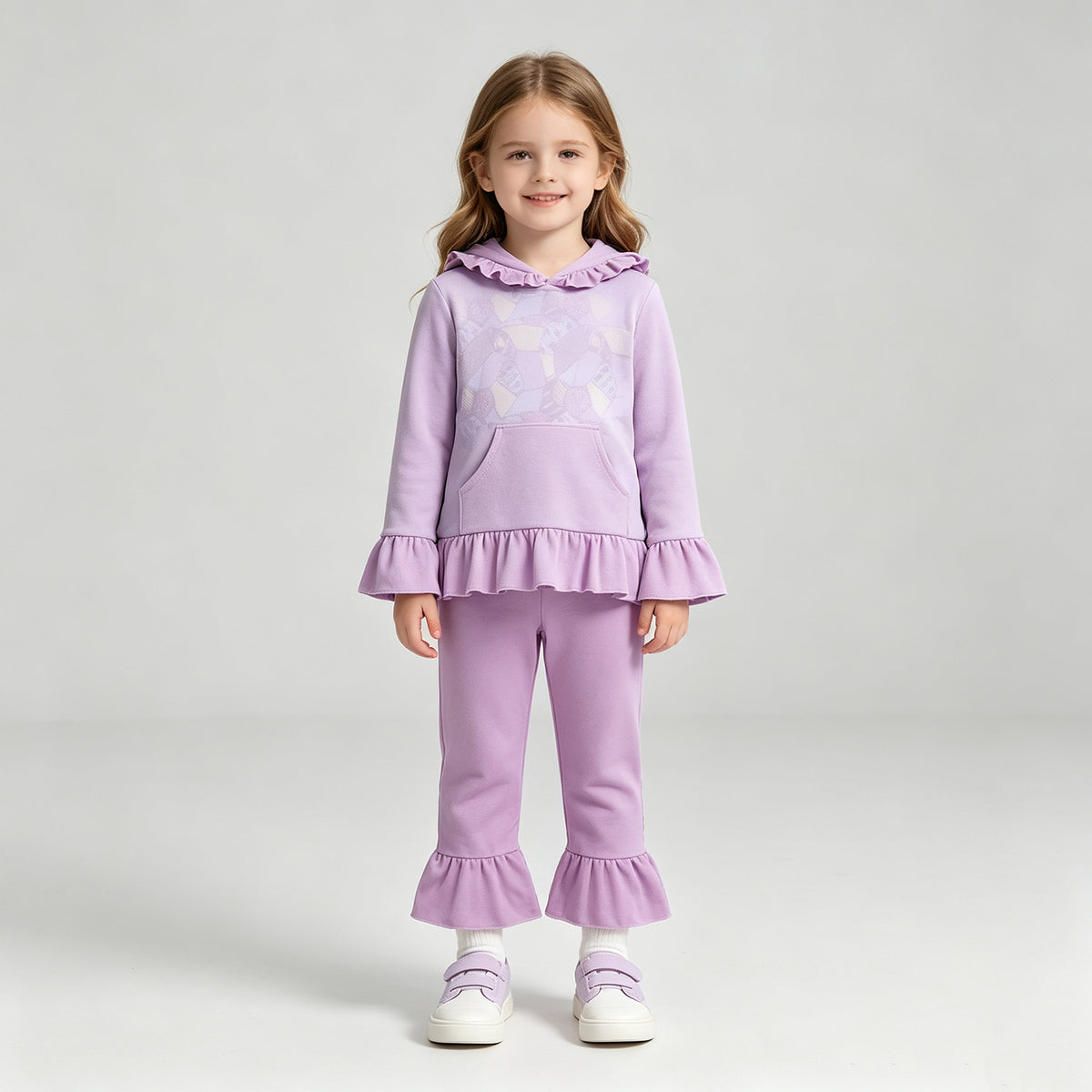 NEW RTS NO MOQ milk silk GLP3381 Baby Girls Halloween Patchwork Print Pocket Hoodie Long Sleeve Top Ruffle Pant Two Piece Fall Outfit Set