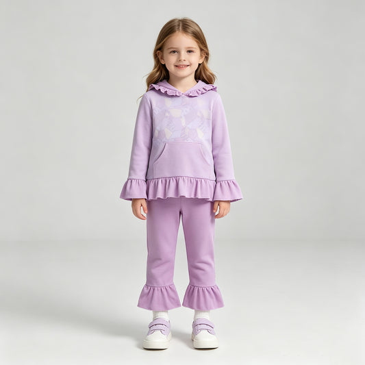 NEW RTS NO MOQ milk silk GLP3381 Baby Girls Halloween Patchwork Print Pocket Hoodie Long Sleeve Top Ruffle Pant Two Piece Fall Outfit Set
