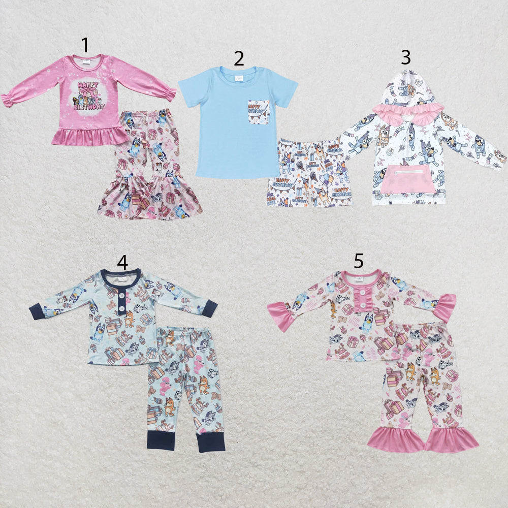 RTS NO MOQ Sibling milk silk Cute Clothes Baby Girls Boys Birthday Party Print Top Matching Pants Clothes Set Hooded Long Sleeve Tops