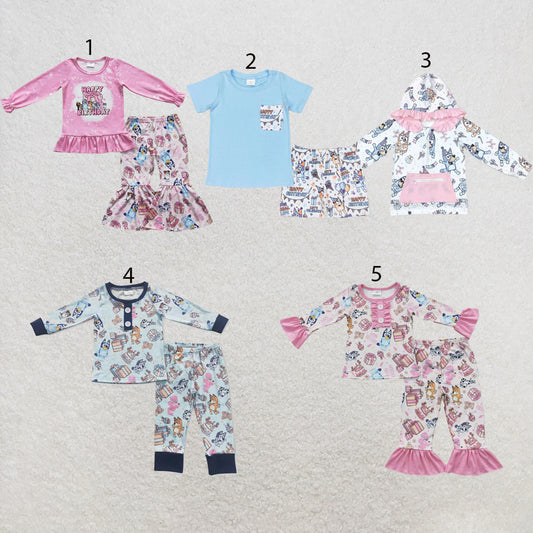 RTS NO MOQ Sibling milk silk Cute Clothes Baby Girls Boys Birthday Party Print Top Matching Pants Clothes Set Hooded Long Sleeve Tops