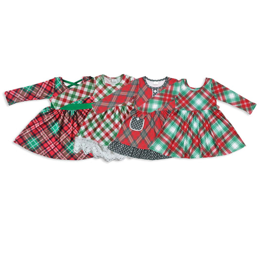 RTS NO MOQ Sibling baby girl clothes Christmas long sleeve dresses