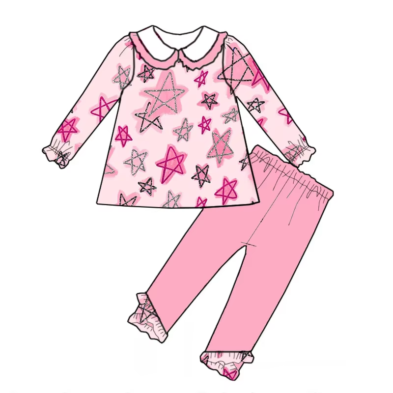 Custom moq 3 eta 6-8weeks  Pink irregular five-pointed star doll collar long-sleeved suit