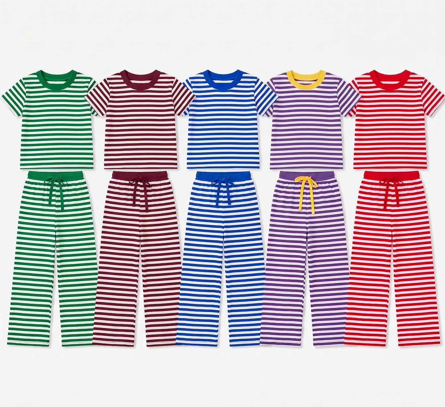 (Preorder new) No moq Baby Baby Girls Short Sleeve Stripe Top Straight Pant Pajamas Set Casual Sleep Outfit