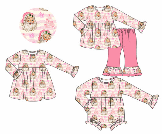 25.7.7 custom each style moq 5eta 4-6week Sibling Sisters Christmas pink baby girl long sleeve pants sets and dress and rompers match family design