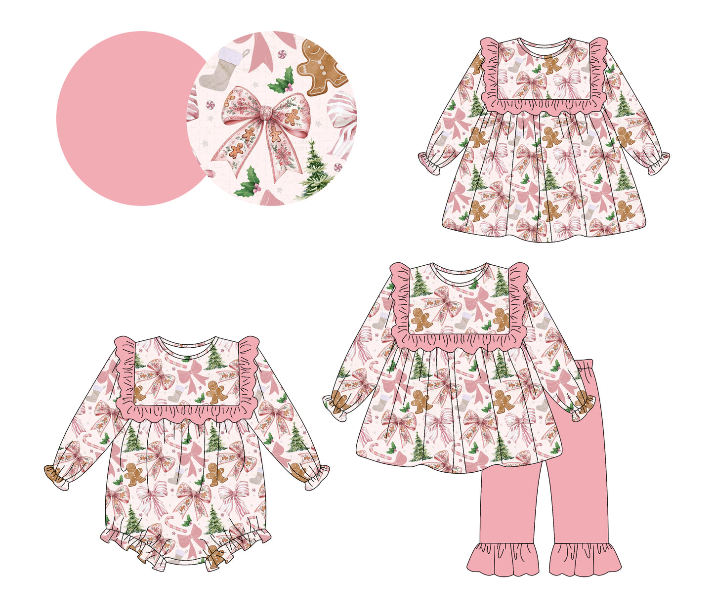 25.6.26 custom each style moq 5eta 4-6week Sibling Sisters Christmas bow pink baby girl long sleeve pants sets and dress and rompers match family design