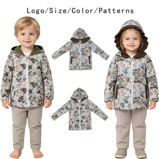 RTS NO MOQ Sibling milk silk Baby Kids Light Duck Camo Full Zip Hooded Jacket