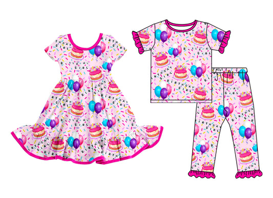 25.12.15 custom each style moq 5 eta 6-8week Sibling Sister cake balloon baby short sleeve pants sets and dress match design