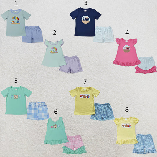 RTS NO MOQ Sibling milk silk Baby Girls Boys Casual Summer Beach Top Shorts Set