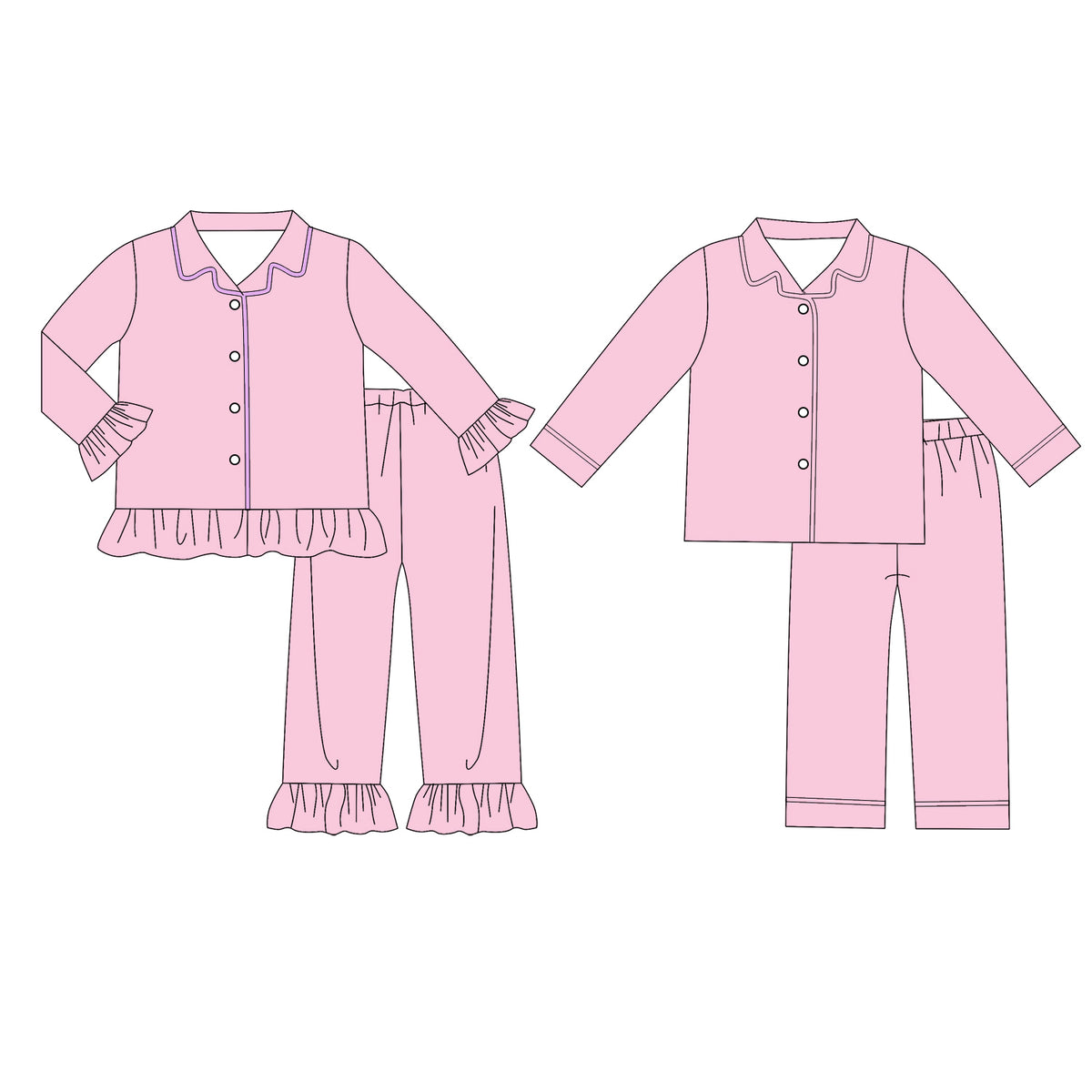 custom moq 5 mix size Baby Boys And Girls Solid Pink Long Sleeve Collared Button Down Pant Pajama Set