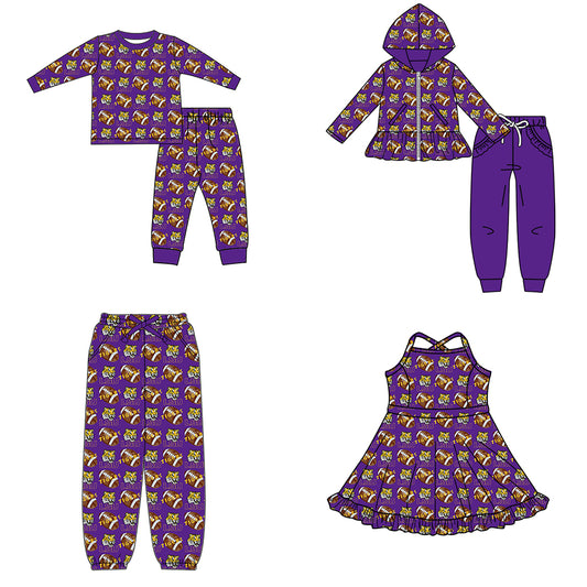Custom moq 5 mix size milk silk summer teams baby girls clothes purple hooded long sleeve pants sets and boy sets and dress and pant-25.8.20