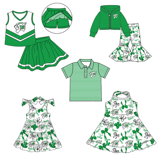 Custom moq 5 mix size milk silk summer teams baby girls clothes bow green hooded long sleeve pants sets and skirts sets and dress 1 and dress 2 and top-25.8.4