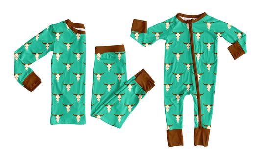 25.6.28 custom each style moq 5eta 4-6week Sibling Sisters cow head teal baby boy long sleeve pants sets and rompers match family design