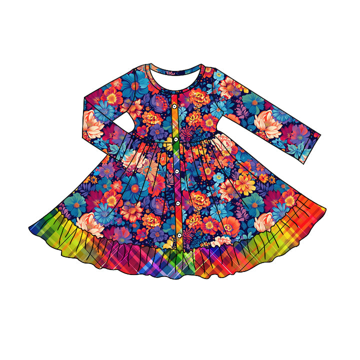 6.20 custom each style moq 5eta 4-6week Sibling Sister floral colorful baby girls sets and dress and rompers match family design
