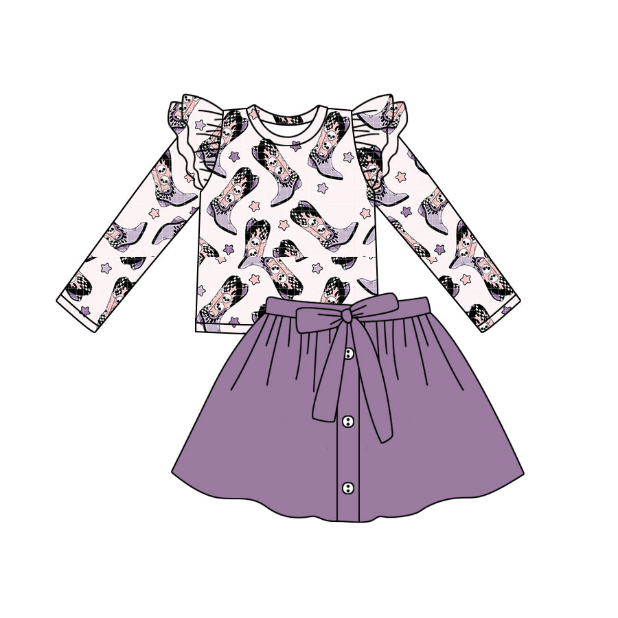 6.23 custom each style moq 5eta 4-6week Sibling Sister cowgirl purple baby boys sets and dress and rompers match family design