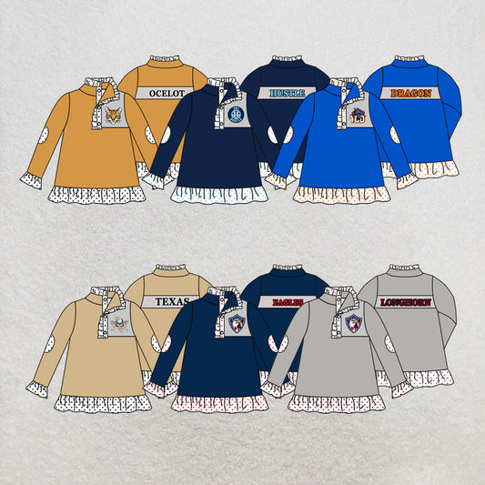 custom moq 5 mix size MSD071002 Baby Girls Long Sleeve Zip Front Pullover Casual Team Top