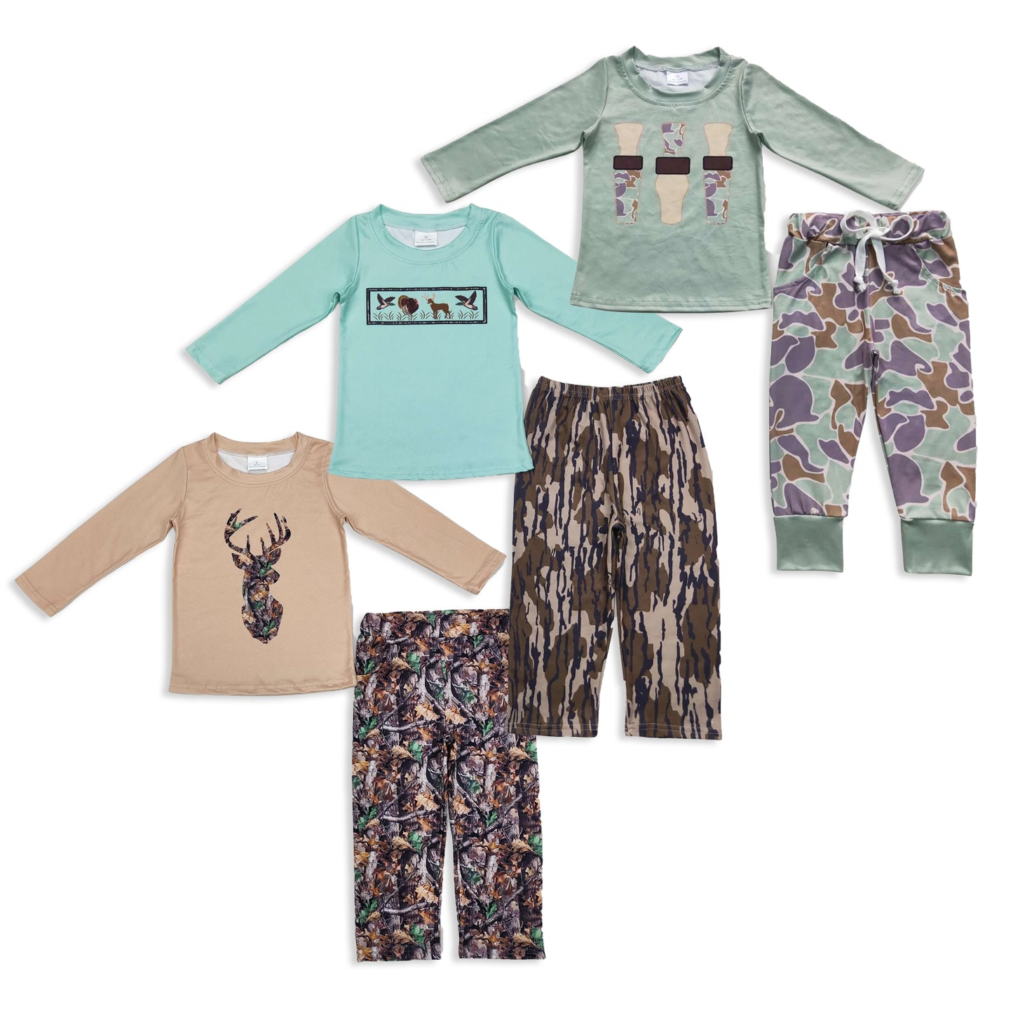RTS NO MOQ Sibling baby boy clothes deer camouflage long sleeve pants Sets