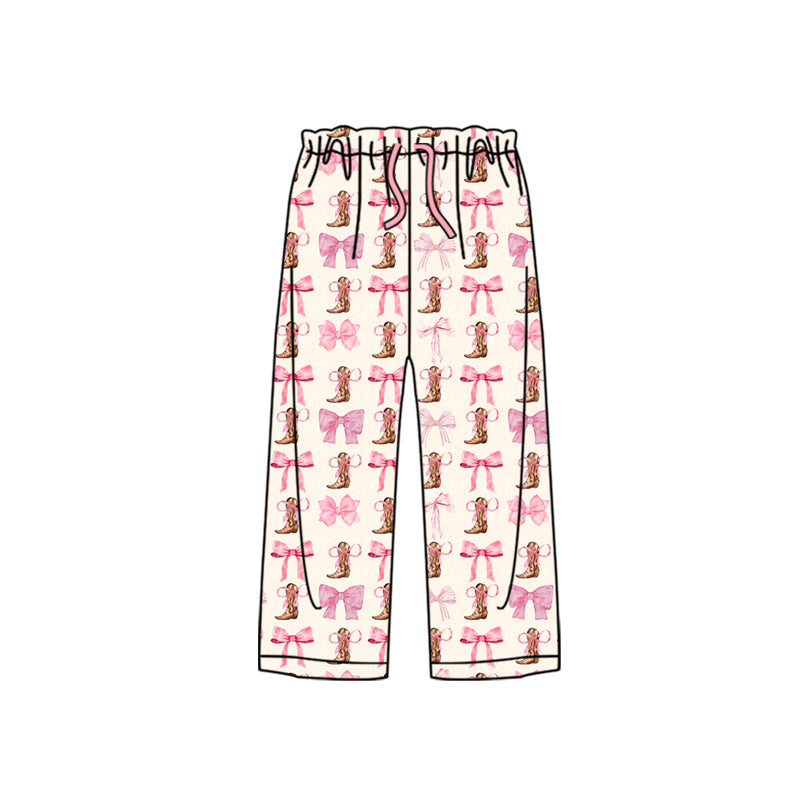 5.20custom each style moq 5eta 4-5week Sibling Sister Spring boots bow print pink girls outfits and baby romper match family design