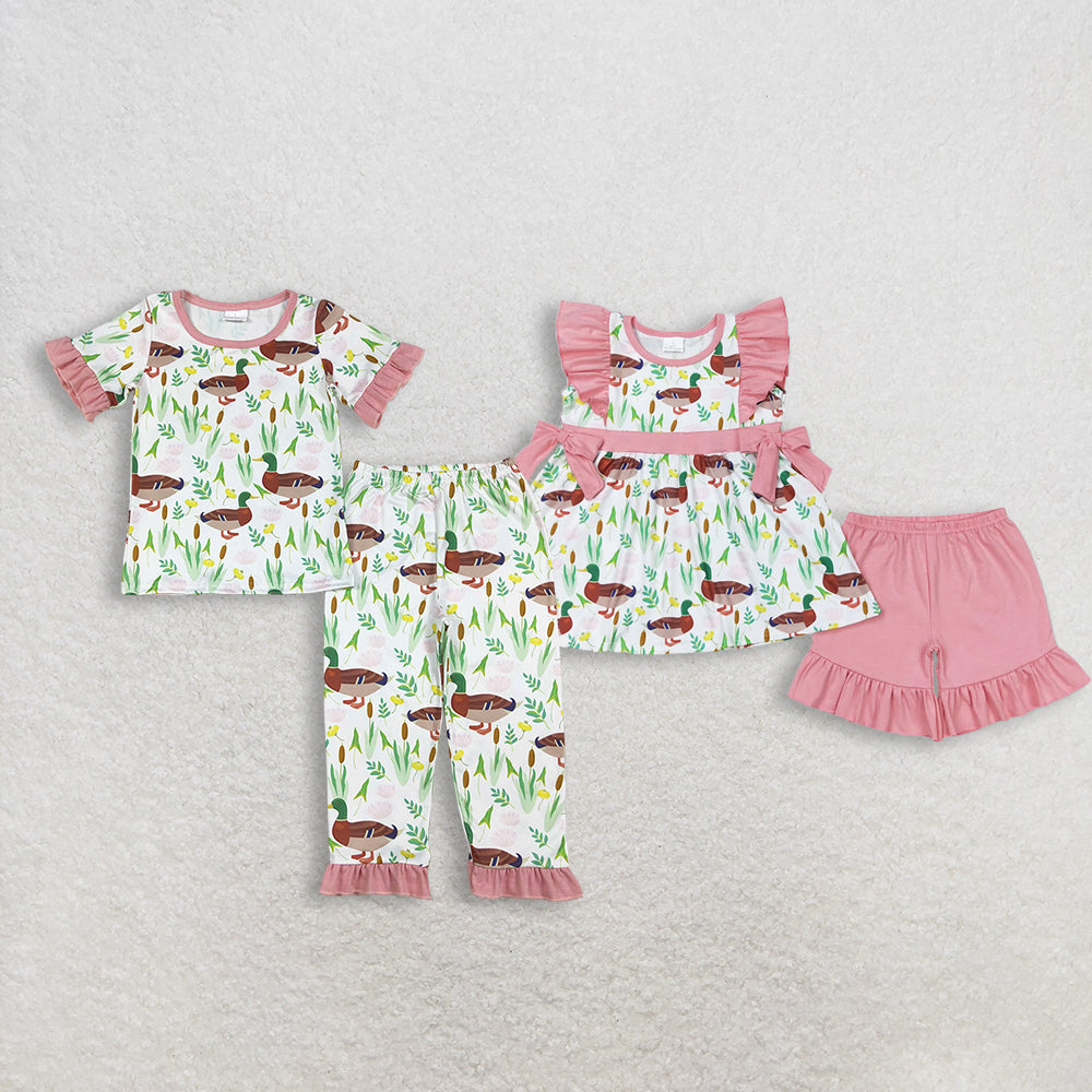 RTS NO MOQ Sibling baby girls clothes duck short sleeve pants sets and shorts sets