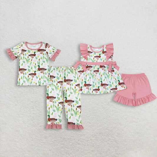 RTS NO MOQ Sibling baby girls clothes duck short sleeve pants sets and shorts sets
